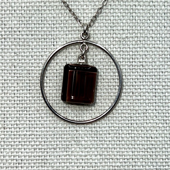 Dainty Silver Necklace with Floating Painted Brown Charm - Picture 2 of 3